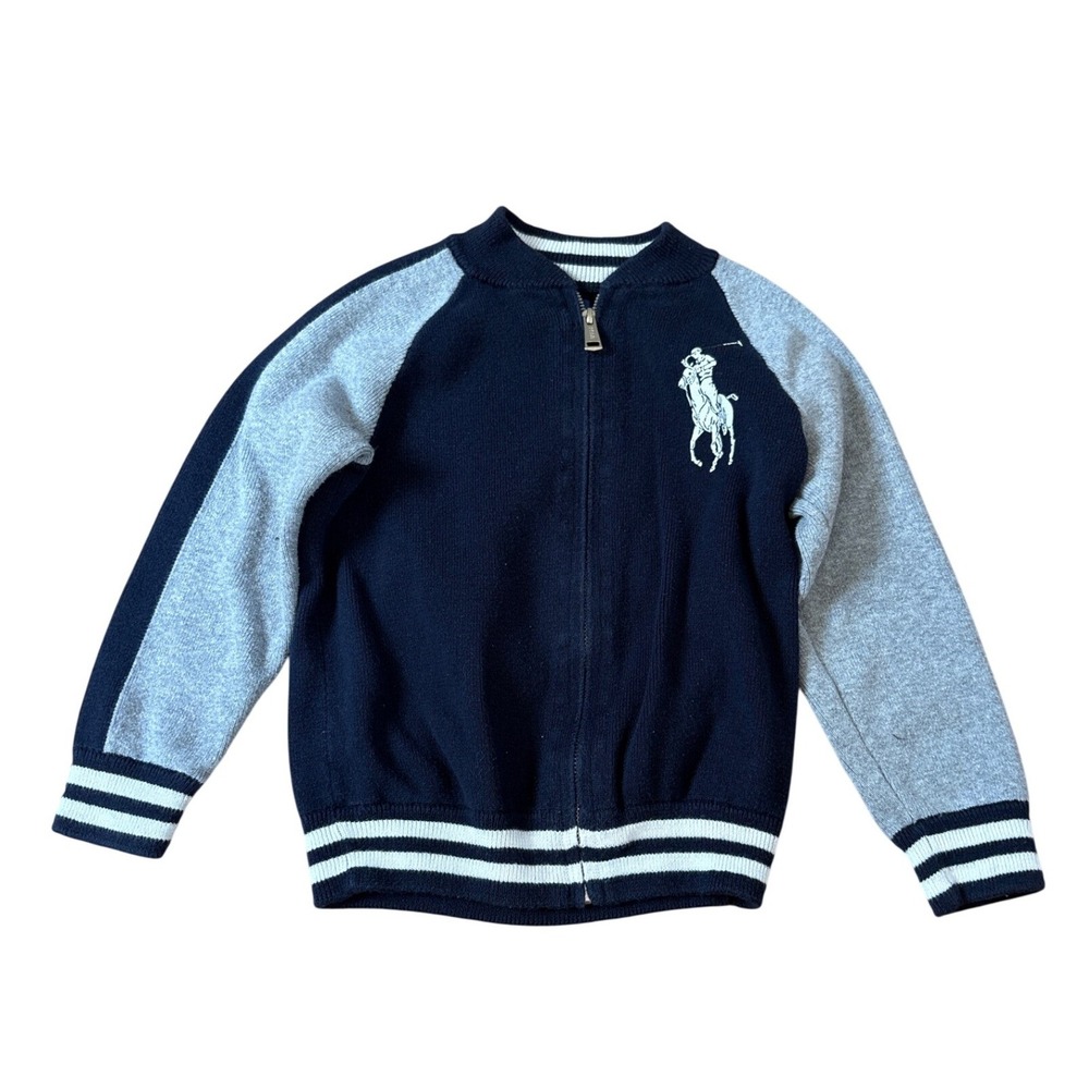 Polo Ralph Lauren Sweater Kids Navy Grey Varsity Zip Cardigan SIZE 4T